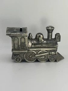 Vintage Train Railroad Engine Metal Coin Piggy Bank Sterling Silver Chrome - Picture 1 of 6