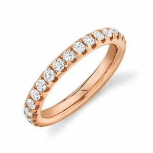 14K Oro Rosa Diamante Anello Eternity 3MM Misura 8.5 Naturale Certificato Tondo - Foto 1 di 2