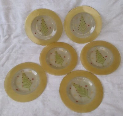 6 Holiday Christmas Tree Dessert Salad Plates Tag Ltd Gold Clear 8 1/2"  - Image 1 of 4