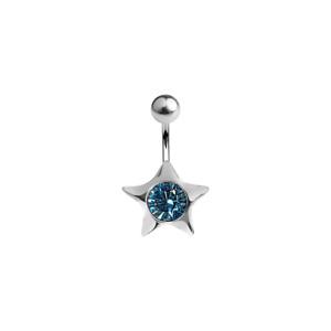 Star with Large CZ Gem Belly Navel Ring Solid Titanium implant Grade 14g