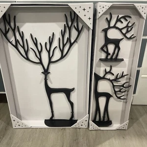ALDI Merry Moments Esculpido Reno Negro Cerámica Granero Dupe NUEVO En Caja Juego De 3 - Imagen 1 de 9