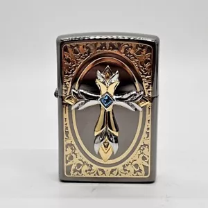 Encendedor Zippo Emblema Cruz de Hielo Negro Diseño Único en Corea Envío desde EE. UU. - Imagen 1 de 11