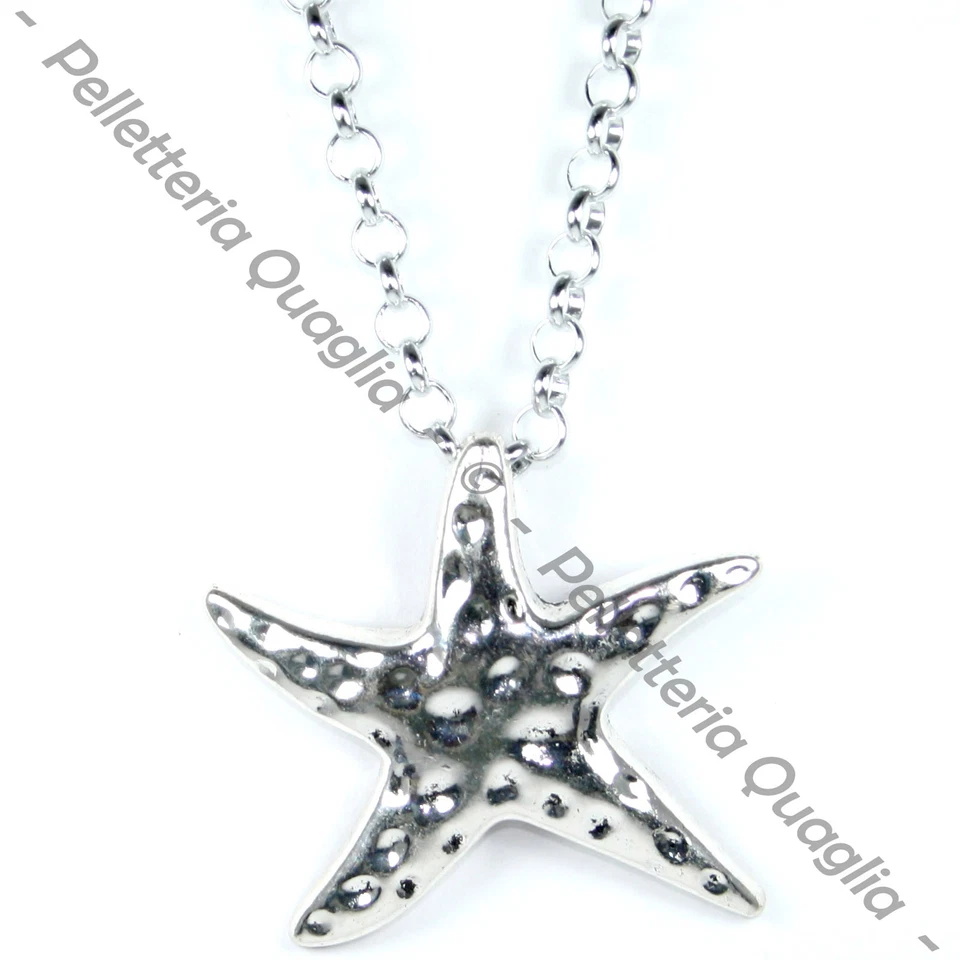 Collana Catena Lunga Regolabile Ciondolo Argento Tibetano Stella Marina Mare - Immagine 1 di 1