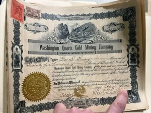 Washington Quartz Gold Mining Co. - Washington Mining Stock Certificate - 1901 - Picture 1 of 5