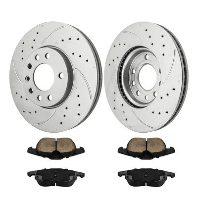 Front Drilled Brake Rotors Ceramic Brake Pads Kit Fit For 2003-2010 Saab 9-3 - Изображение 1 из 4