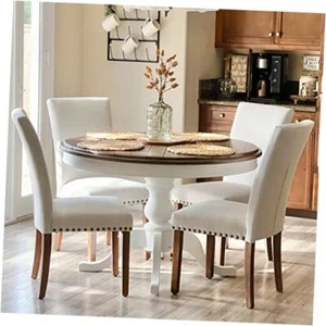 Upholstered Parsons Dining Chairs Fabric Dining Room Kitchen Set of 4 F-beige - Picture 1 of 7