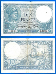 France 10 Francs 1939 21 September Serie P Minerve Europe Frcs Frc Free Ship Wld - Picture 1 of 3