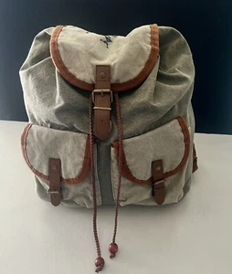 Vintage Karnten Canvas Rucksack Backpack Olive Drab Leather Accents - Picture 1 of 17