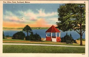 Portland ME-Maine, Fort Allen Park, Pavillon, um 1953 Vintage Souvenir Postkarte - Bild 1 von 2
