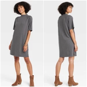 Para mujer Mangas de codo Tejido Camiseta Vestido - Hilo Universal Gris Carbón XS - Imagen 1 de 2