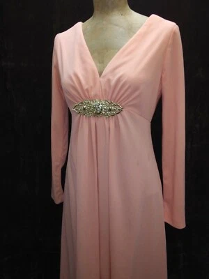 Vestido De Colección Años 70 Naranja Pálido Poliéster Max Mod Cóctel Fiesta Talla Pequeña Foto 1 de 4