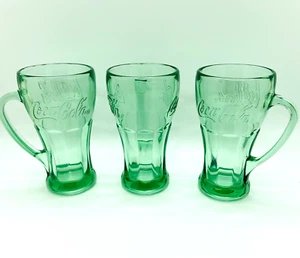 3 tazas de vidrio verde para comedor Coca Cola Libby con mango grueso pesado 14,5 oz, 6,25" - Imagen 1 de 10