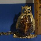 Vintage spotted Cowrie Shell Cast Gold Tone Owl Necklace Rare
