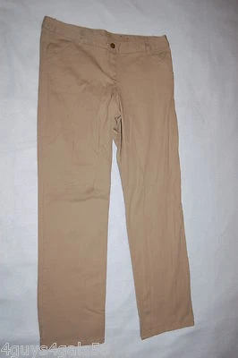 PANTALONES DE MUJER BEIGE CAQUI AJUSTE CÓMODO PIERNA RECTA TIRO BAJO trabillas para cinturón 10 PROMEDIO Foto 1 de 2