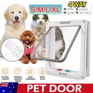 4-Way Pet Dog Cat Safe Lockable Locking Door Brushy Flap Door Screen S-XL Sizes - Picture 1 of 16