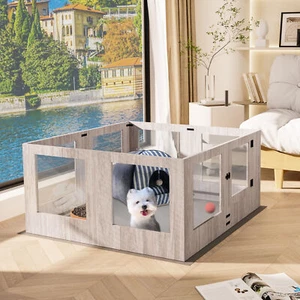 Pet Whelping Box Acrylic Glass Window Dog Exercise Fence for Small Medium Dogs - Picture 1 of 14
