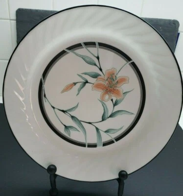 Corelle "Lirio Tigre" Borde Remolino Anillos Negros 10 1/4" Plato de Cena Ex. Co. Foto 1 de 3
