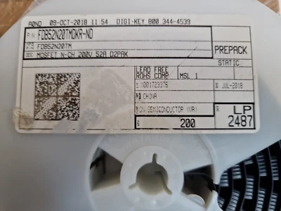 On Semi MOSFET N-CH 200V 52A FDB52N20TM. Lot of 5 pieces tracked postage. - Image 1 of 2