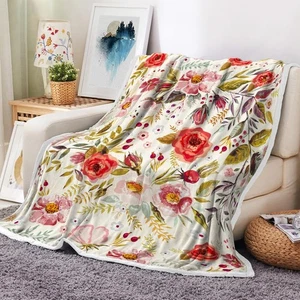 Floral Throw Blanket Vintage Floral Fleece Blanket | Soft, Flannel, Warm, Boh... - Picture 1 of 7