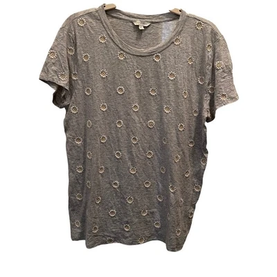 Camiseta Lucky Brand Margarita Bordada Grande Manga Corta Algodón Floral Gris Informal Foto 1 de 4