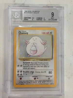 Pokemon TCG Chansey Base Set Unlimited Holo Rare 3/102 - BGS 9 - Image 1 of 2