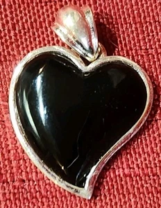 Sterling Silber .925 Onyx Herz Anhänger Charm - Bild 1 von 5