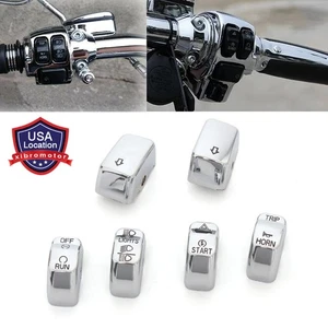 6x Chrome Hand Control Switch Caps for Harley XL 14-22 Dyna 12-17 Softail 11-15 - Picture 1 of 12