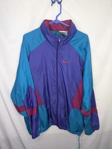 Vintage Nike Windbreaker Color block 80s Gray Tag Teal Purple - Picture 1 of 13