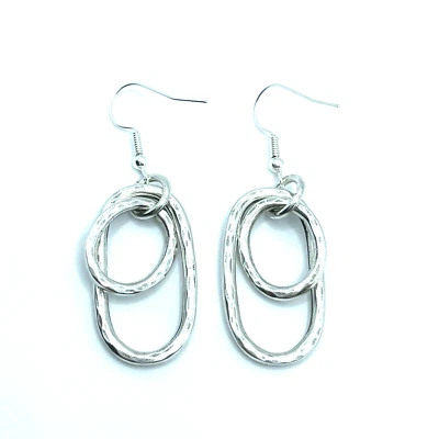 Pendientes personalizados Brighton Circle ovalados 2 aros cepillados martillados tono plata Foto 1 de 4