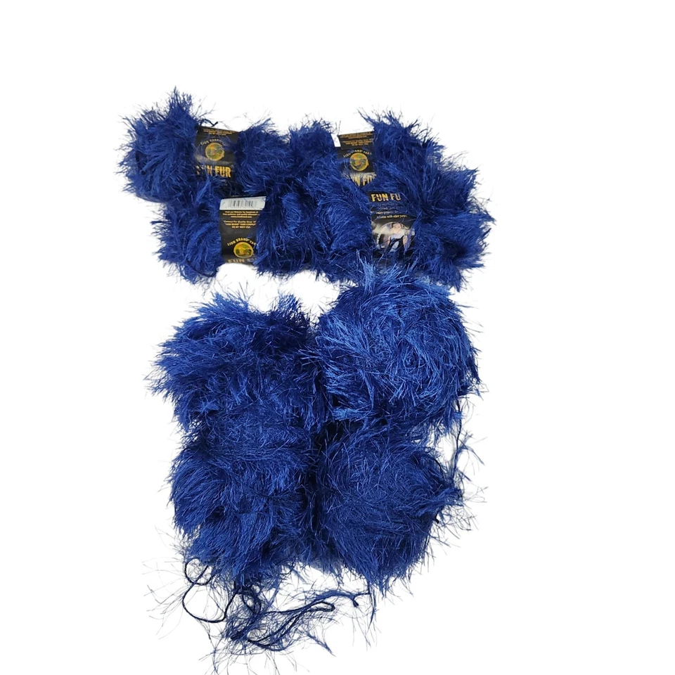 2 50g Balls Lion BRAND Fun Fur Yarn Sapphire