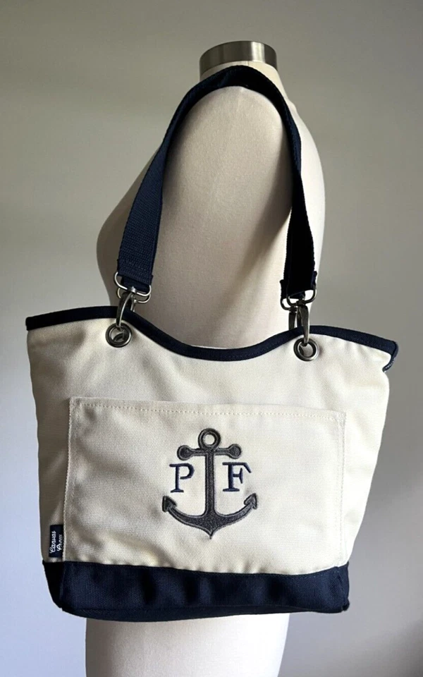 Thirty-One Canvas Crew 保温午餐袋海军蓝锚 Monogrammed PF — 第 1/4 张图片