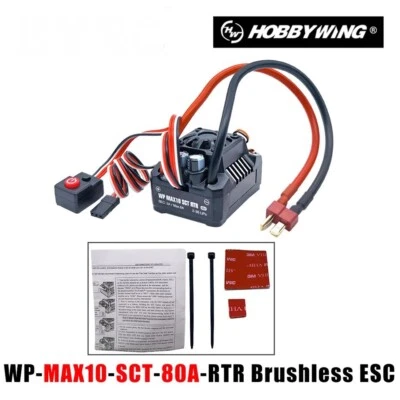 Hobbywing MAX10 SCT Waterproof 80A 2-3S LiPo Brushless ESC 1/12 1/10 1/8 T-Plug - Image 1 of 3