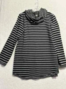 Ali Miles Women's Cowl Neck Small Grey/Black Striped Cotton Blend Top (C4) - Picture 1 of 4