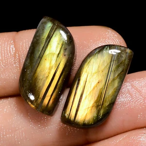 Natural Labradorite Fancy Shape Cabochon Gemstone Pair 24.5 Ct 20X10X5mm OA-8136 - Picture 1 of 5