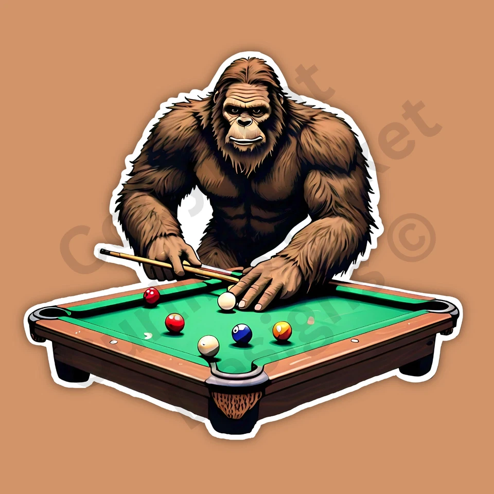 Pegatina de vinilo Bigfoot Playing Pool Billar Sasquatch Crypid Divertida de 3" Foto 1 de 1