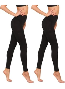Fleece Lined Tights 2 Pairs Opaque Warm Tights with Control Top Pantyhose - Picture 1 of 6