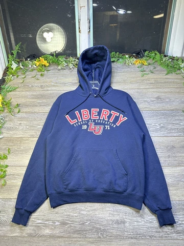 Liberty University Sweatshirt Size Small Navy Blue Hoodie Champion Weave Logo Cover