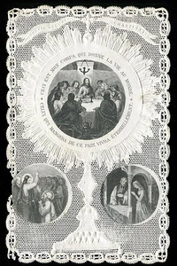 ANTIKE SPITZE HEILIGE KARTE KOMMUNION MIT JESUS - Bild 1 von 2