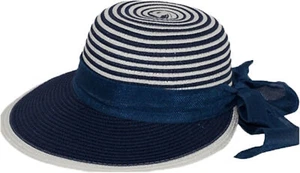 Vintage CRUSHABLE Half Brim STREIFEN Striped Schleife Sonnenhut Navy Rockabilly - Bild 1 von 1