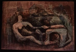 VINTAGE Magic Lantern Slide LIEGENDE FIGUR IN HOLZ VON HENRY MOORE UM 1950 FOTO - Bild 1 von 2