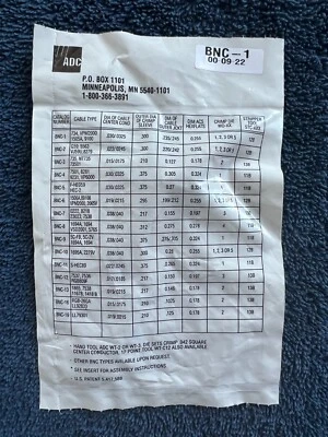 ADC ~ BNC-1 ~ Mini Coax crimp-on Connector~ NIP - Image 1 of 2