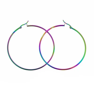 Pendientes de aro - Arco iris galvanizado acero inoxidable 70 mm - 1 par - Z1402 Foto 1 de 2