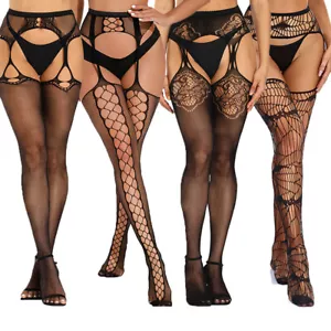 Sexy Lencería Para mujeres Encaje Entrepiernas Liga Cinturón Pantias Altos de los muslos Conjunto de Medias - Imagen 1 de 27