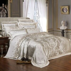 Luxury Silk Satin Jacquard Duvet Cover Bedding Set Embroidery Bed Set Bed Sheet