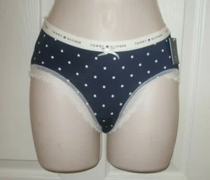 Tommy Hilfiger Women's Small Panties Navy Blue White Polka Dots Lace Trim NWT - Picture 1 of 9