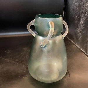 loetz olympia glass Large 9 In Three Handled Iridescent Green Vase - Picture 1 of 12