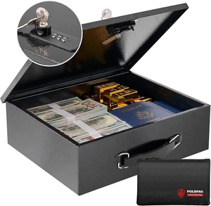 Fireproof Document Box with Combination Lock,Fireproof Money Bag Included-Secure - Picture 1 of 12