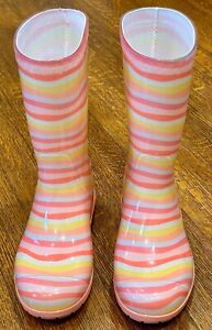 Ugg Kids' K Raana Mural Rain Boot - Pink & Yellow Wavy Stripes - Youth Size 1