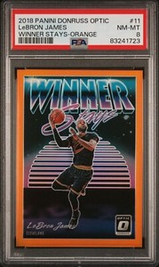 2018-19 Donruss Optic Winner Stays Orange Prizm LeBron James Cavs 39/39 PSA 8