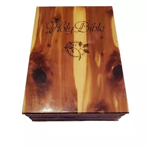 Holy Bible Wooden Hinged Cedar Box Red Velvet Lined Cedar Box Jewelry - Picture 1 of 11